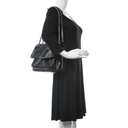 Saint Laurent Crinkled Calfskin Matelasse Monogram Medium Niki Chain Satchel Black 2 of 10