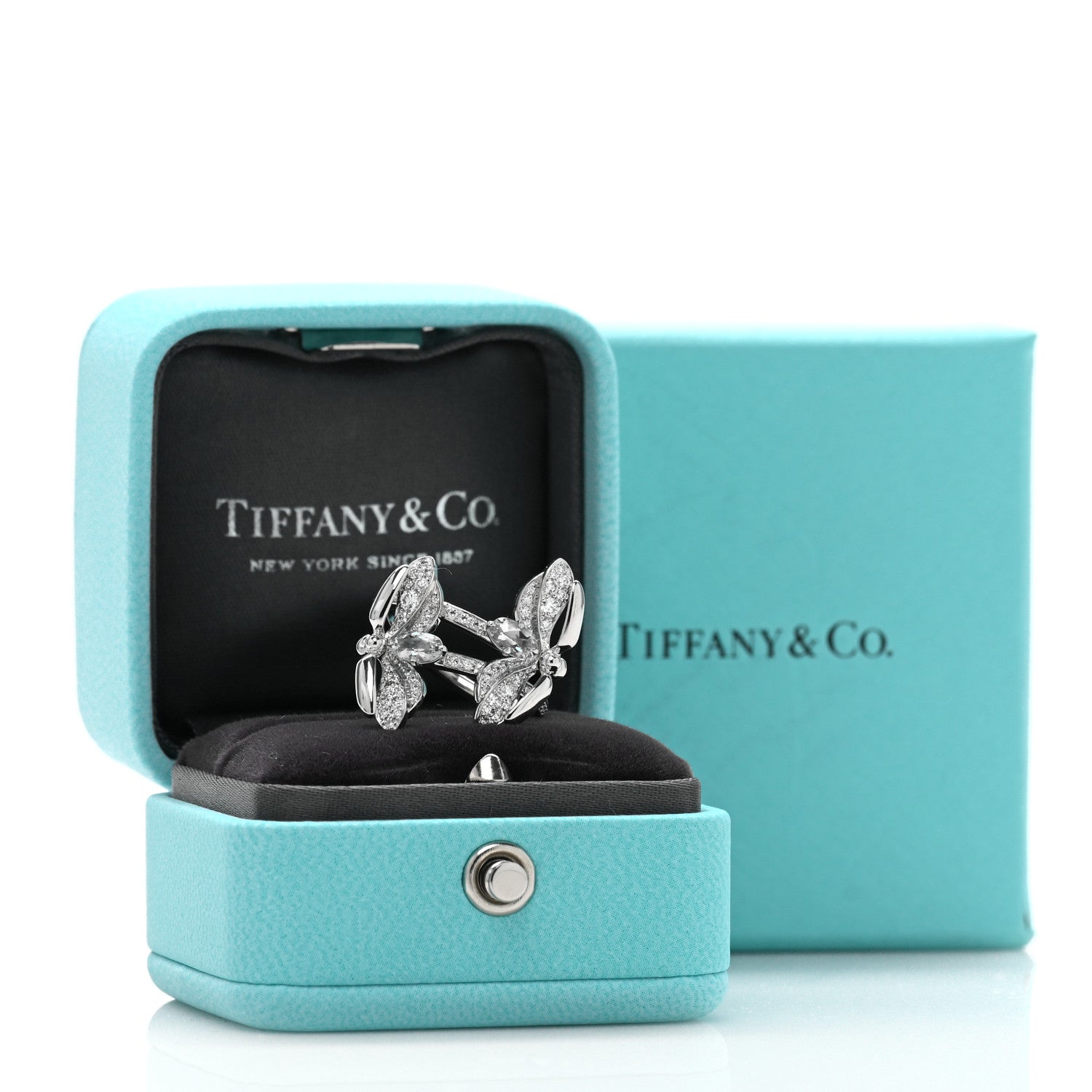 Tiffany Platinum Diamond Aquamarine Paper Flowers Double Firefly Ring 48 4.5 5 of 5
