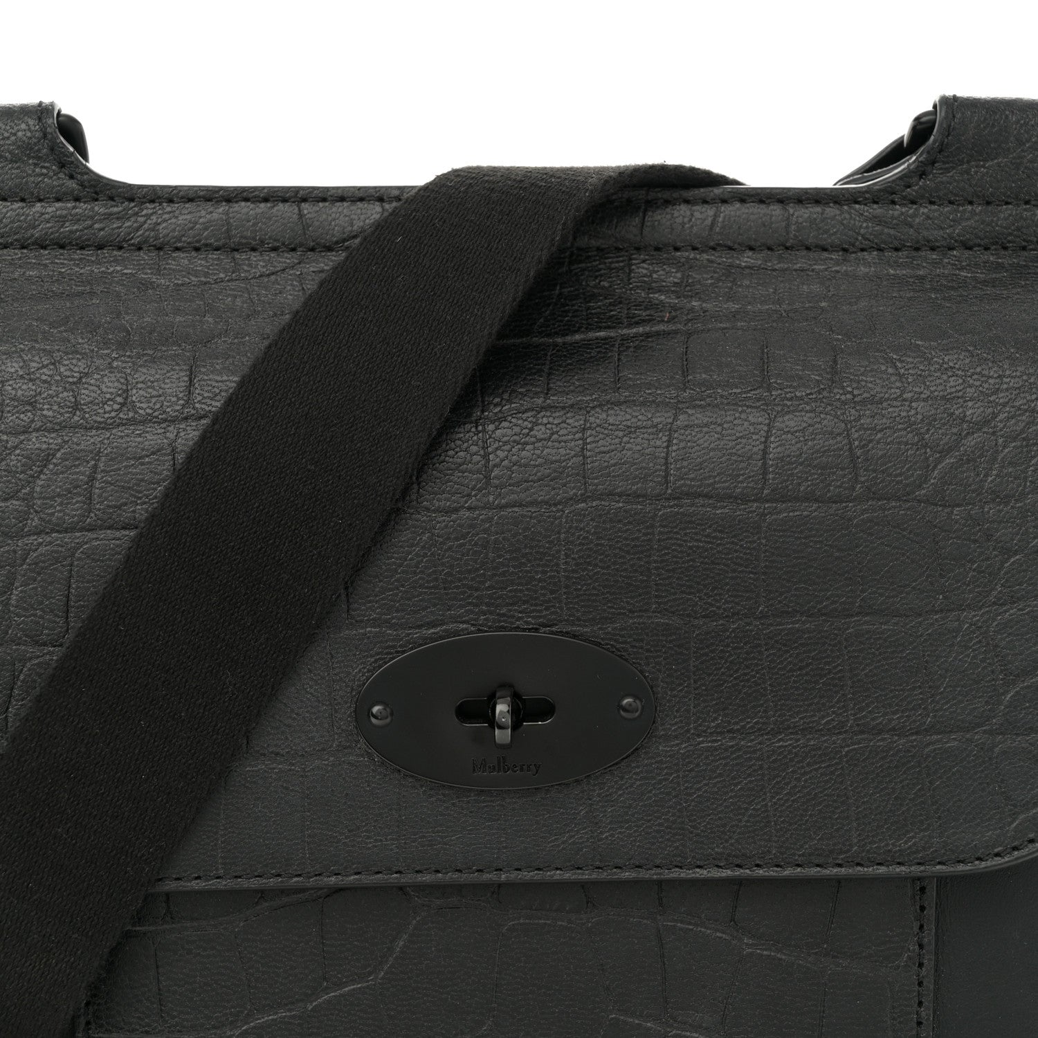 Mulberry Calfskin Crocodile Embossed Effect Antony Messenger Crossbody Black 7 of 9