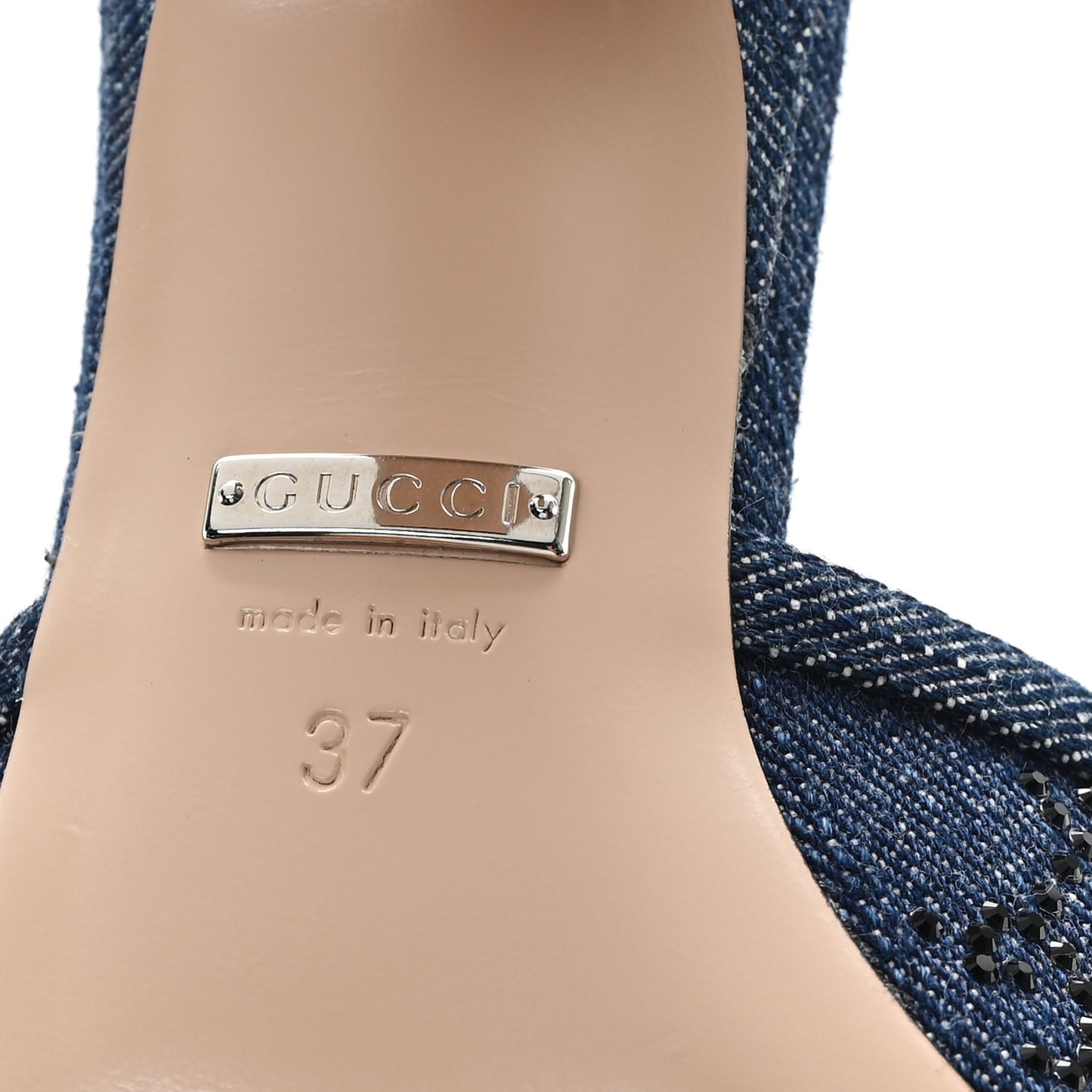Denim Crystal GG Monogram Mules 37 Blue