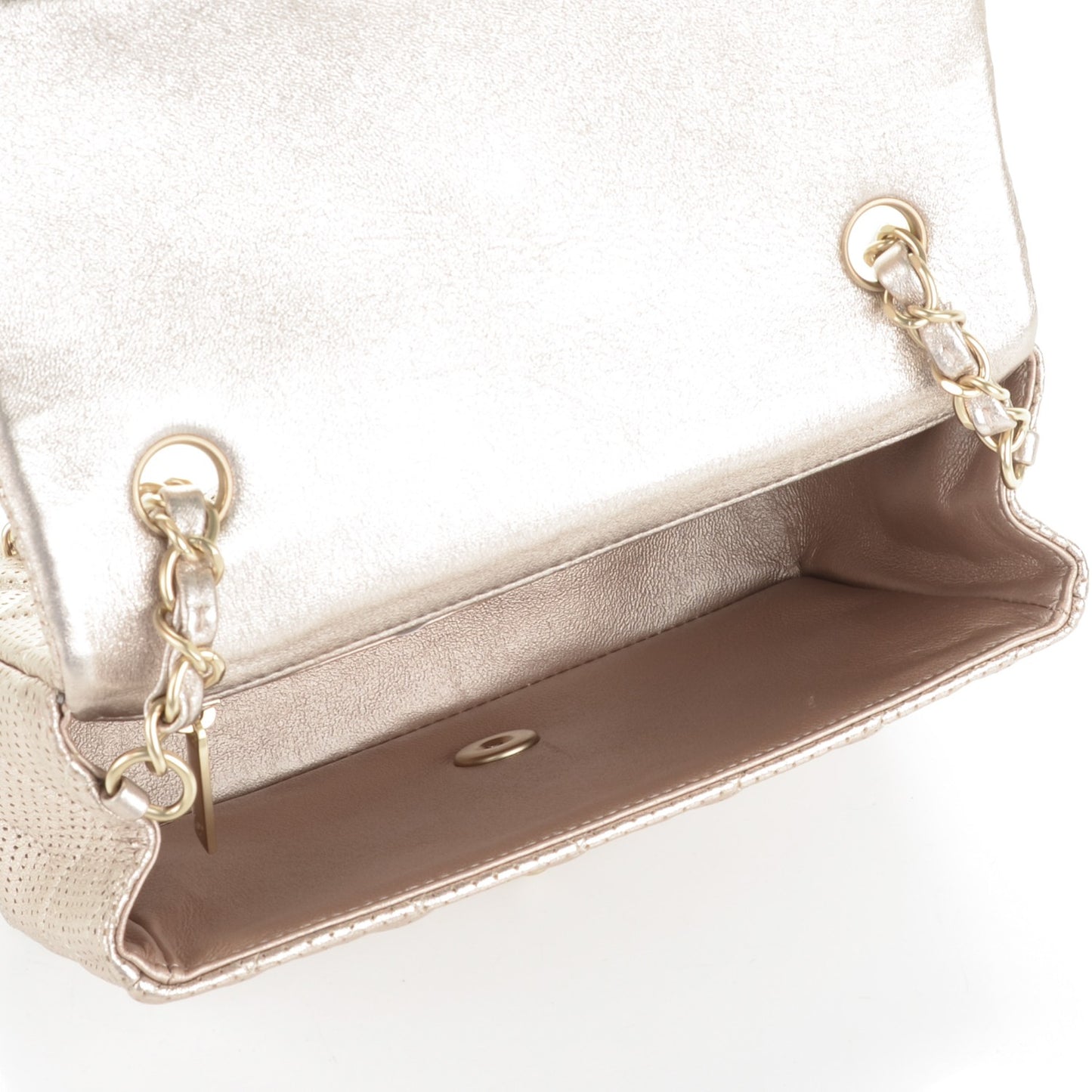 Metallic Lambskin Perforated Mini Rectangular Flap Light Gold