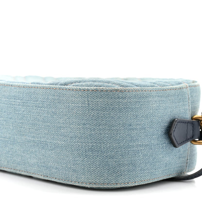 Gucci Denim Matelasse Small Pearly GG Marmont Chain Shoulder Bag Blue 9 of 10