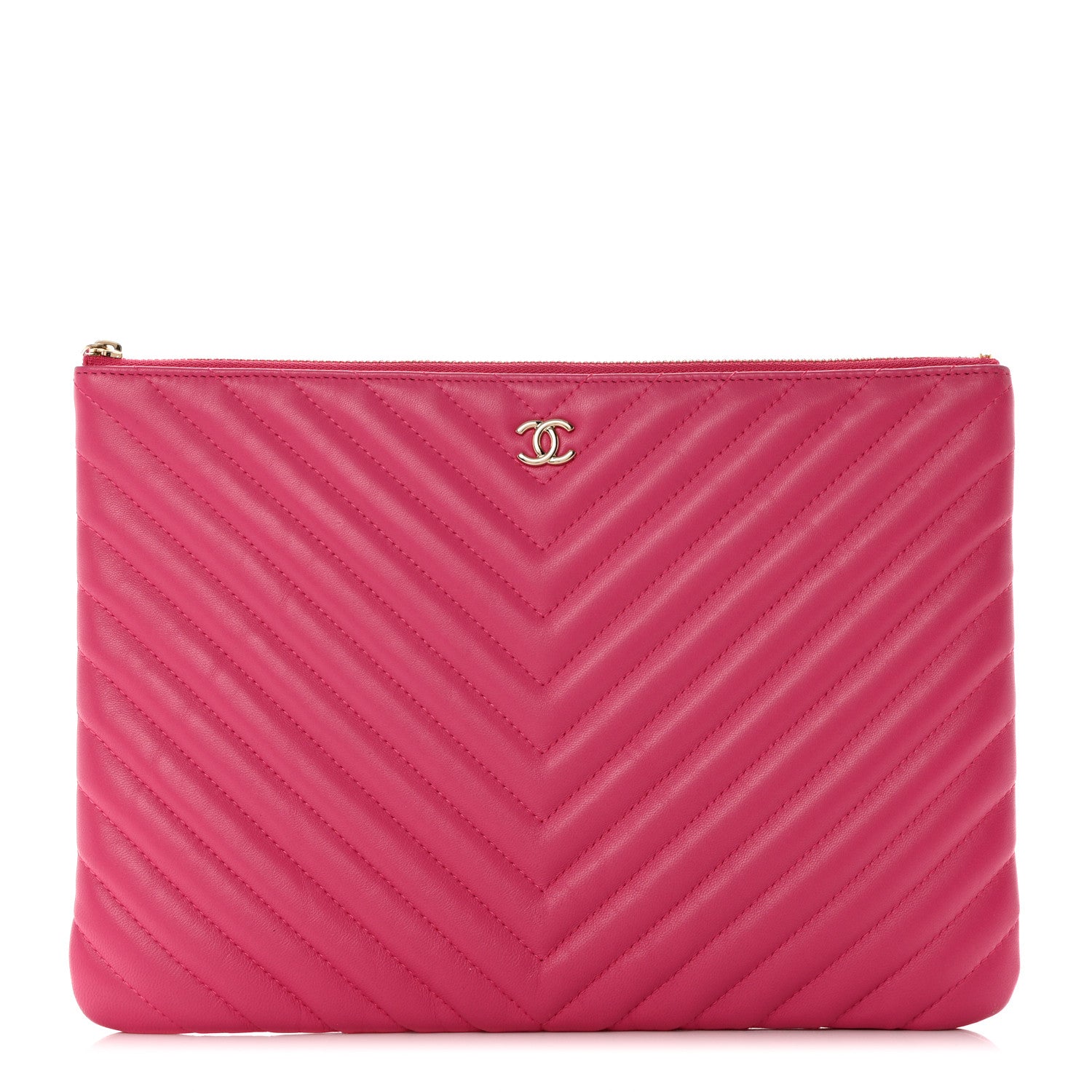Chanel Lambskin Chevron Quilted Medium Cosmetic Case Pink 1 of 8
