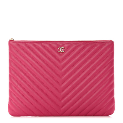 Chanel Lambskin Chevron Quilted Medium Cosmetic Case Pink 1 of 8