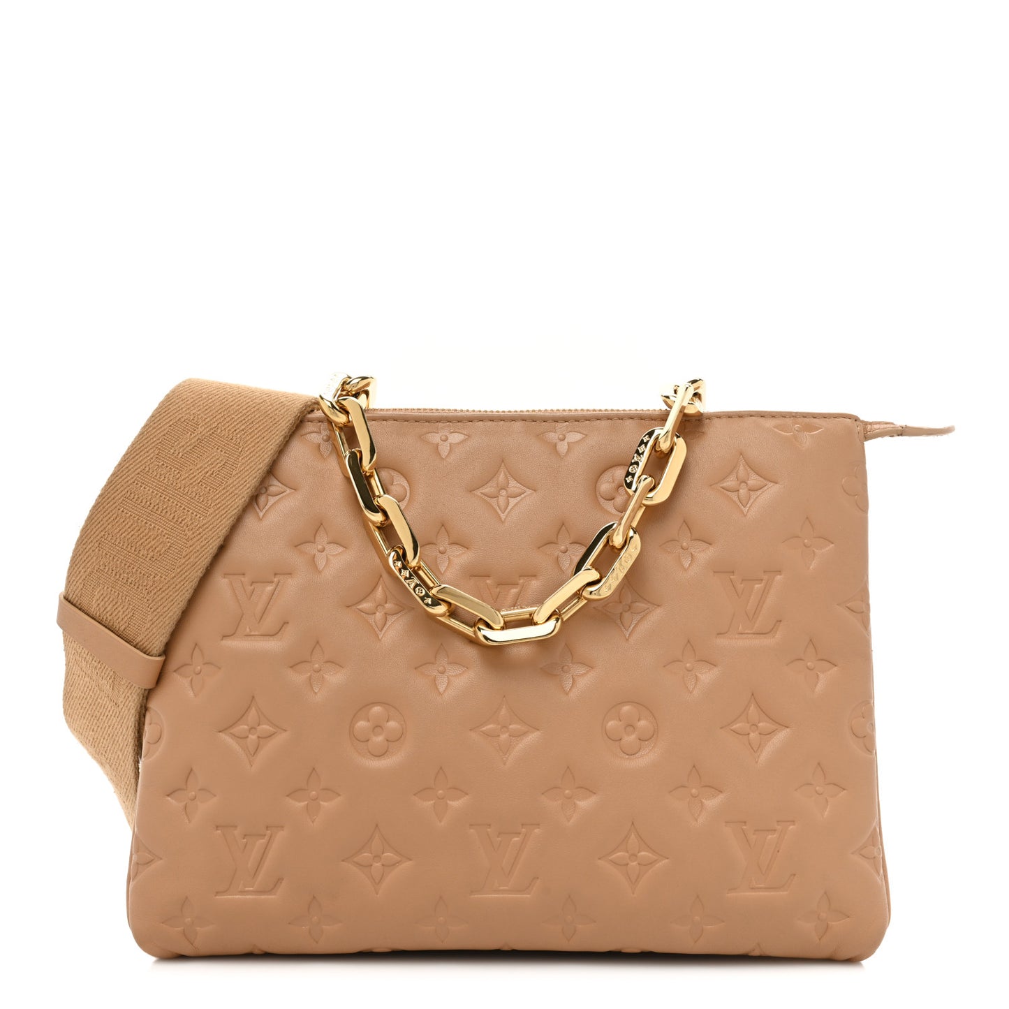 Lambskin Embossed Monogram Coussin PM Camel
