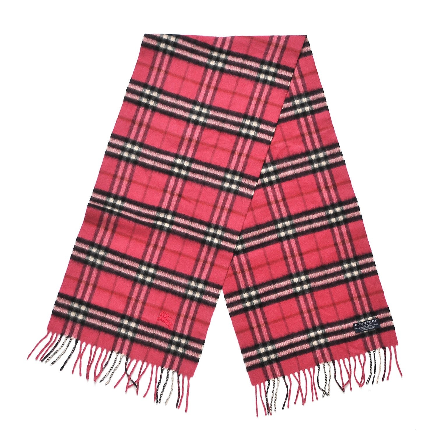 Burberry Cashmere Wool Giant Check Fringe Scarf Pink 3 of 5