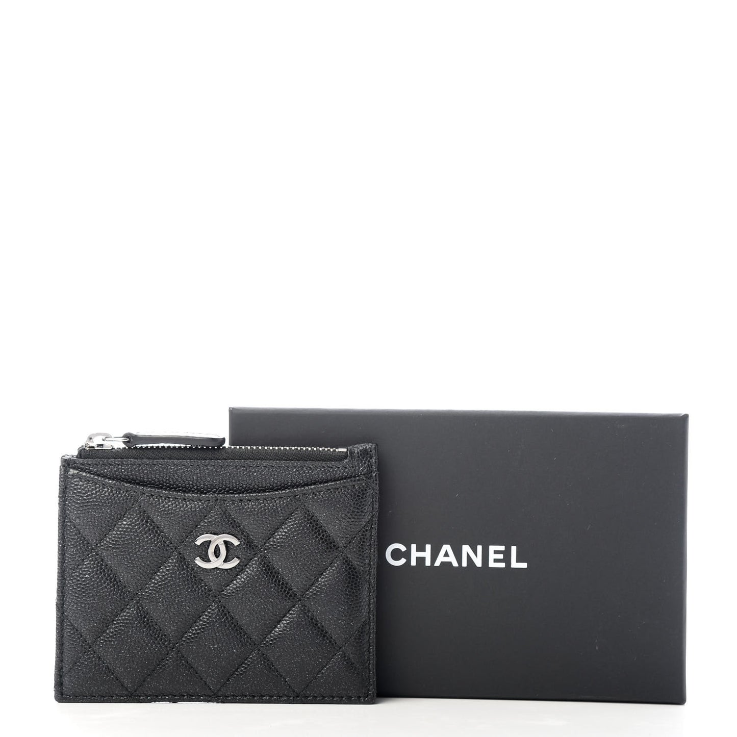 Iridescent Caviar Quilted CC Zip Card Holder Black