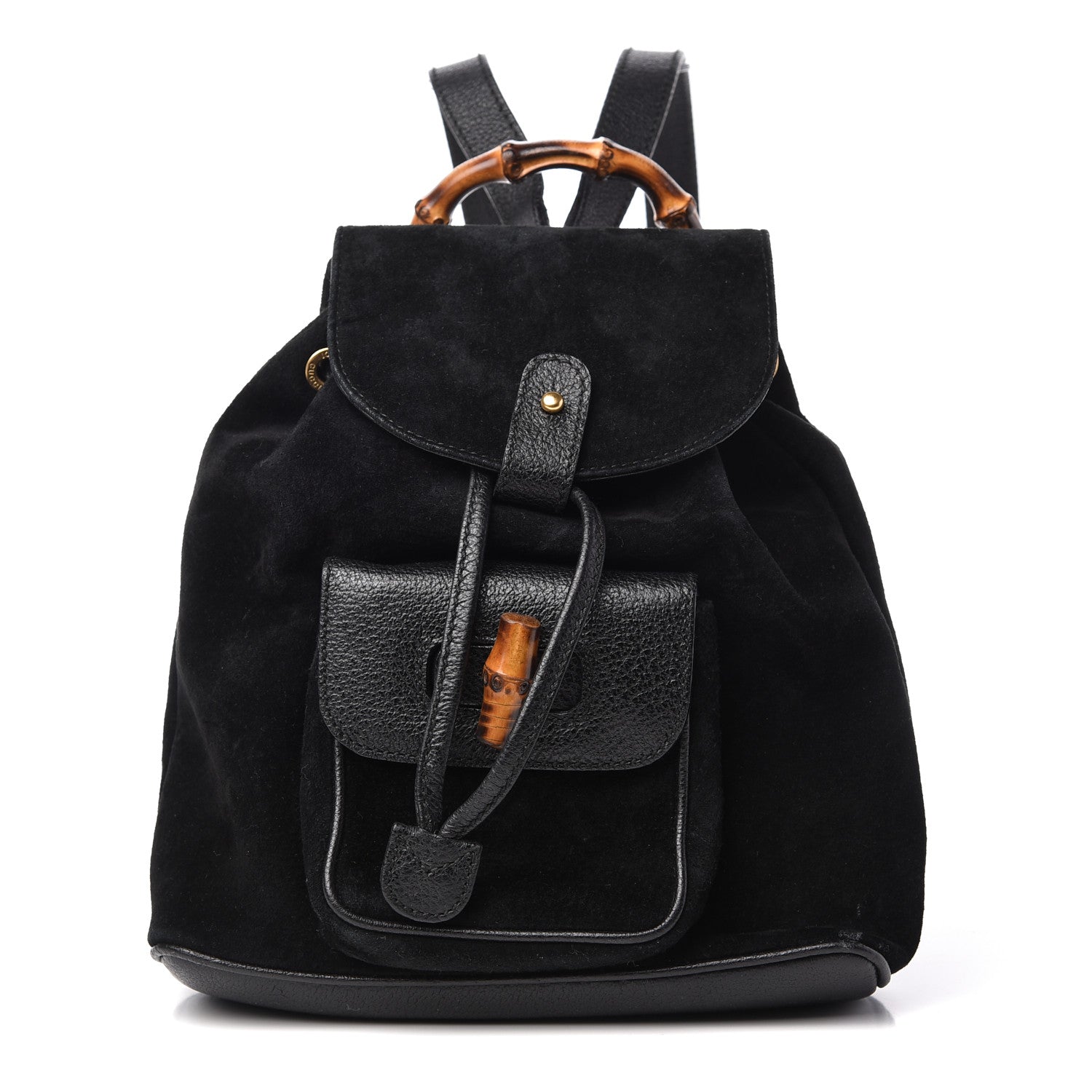Gucci Calfskin Suede Bamboo Backpack Black 1 of 9