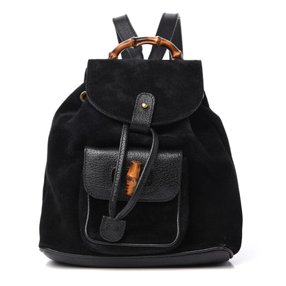 Gucci Calfskin Suede Bamboo Backpack Black 1 of 9