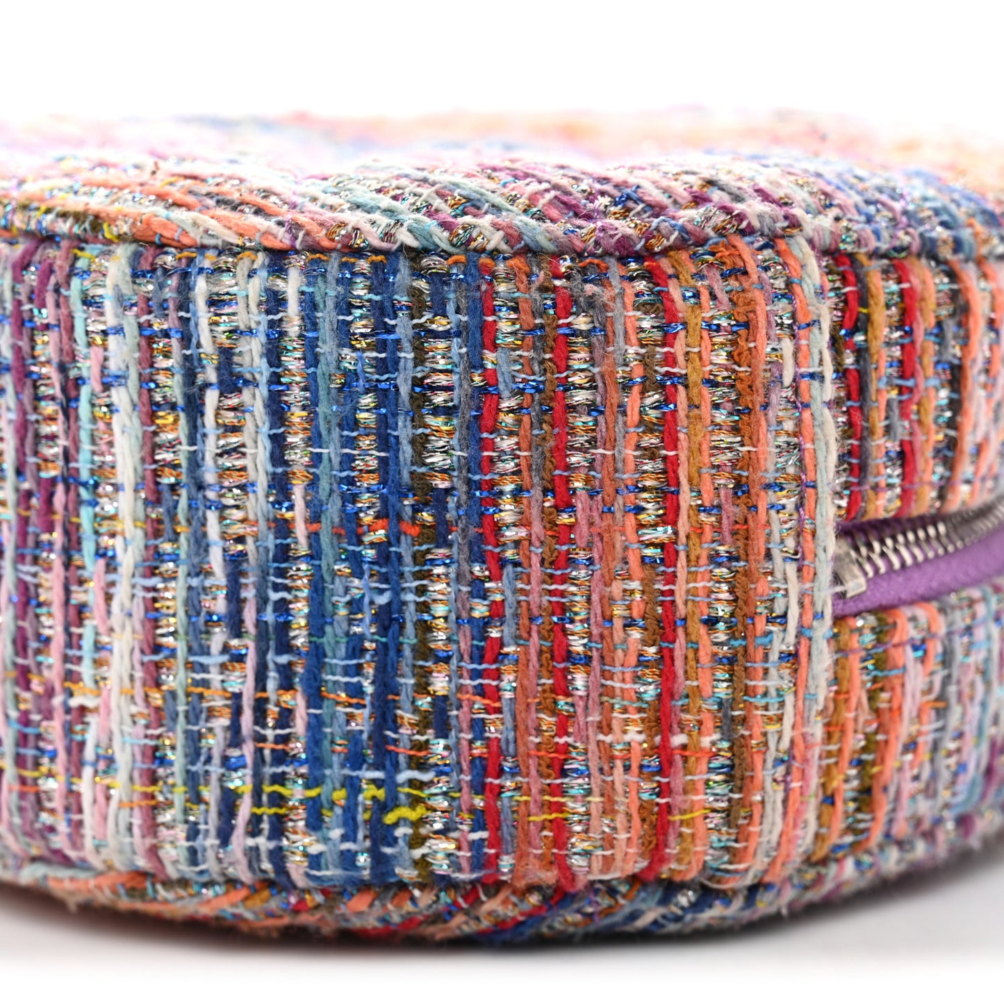 Tweed Quilted Round Clutch With Chain Blue Pink Orange