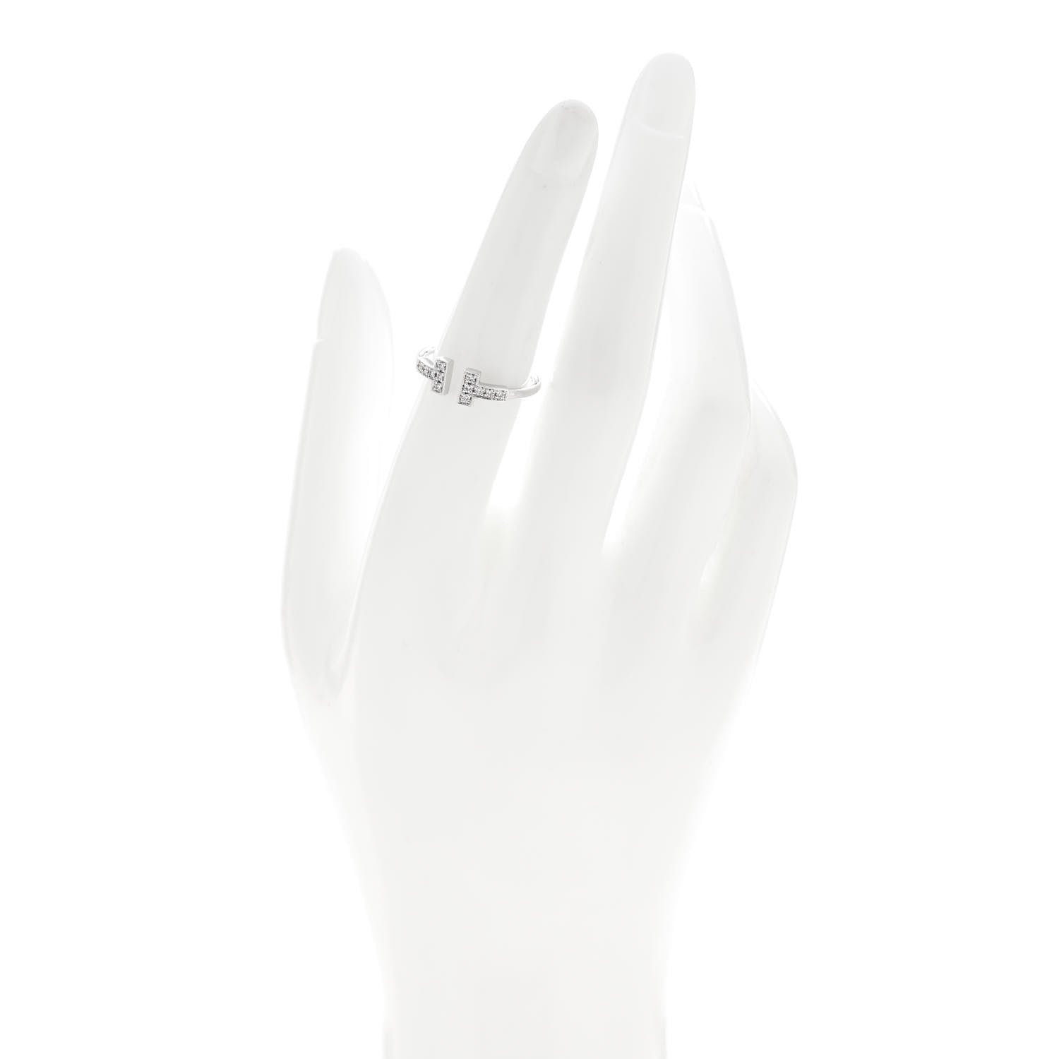 Tiffany 18K White Gold Diamond T Wire Ring 51 5.75 2 of 4