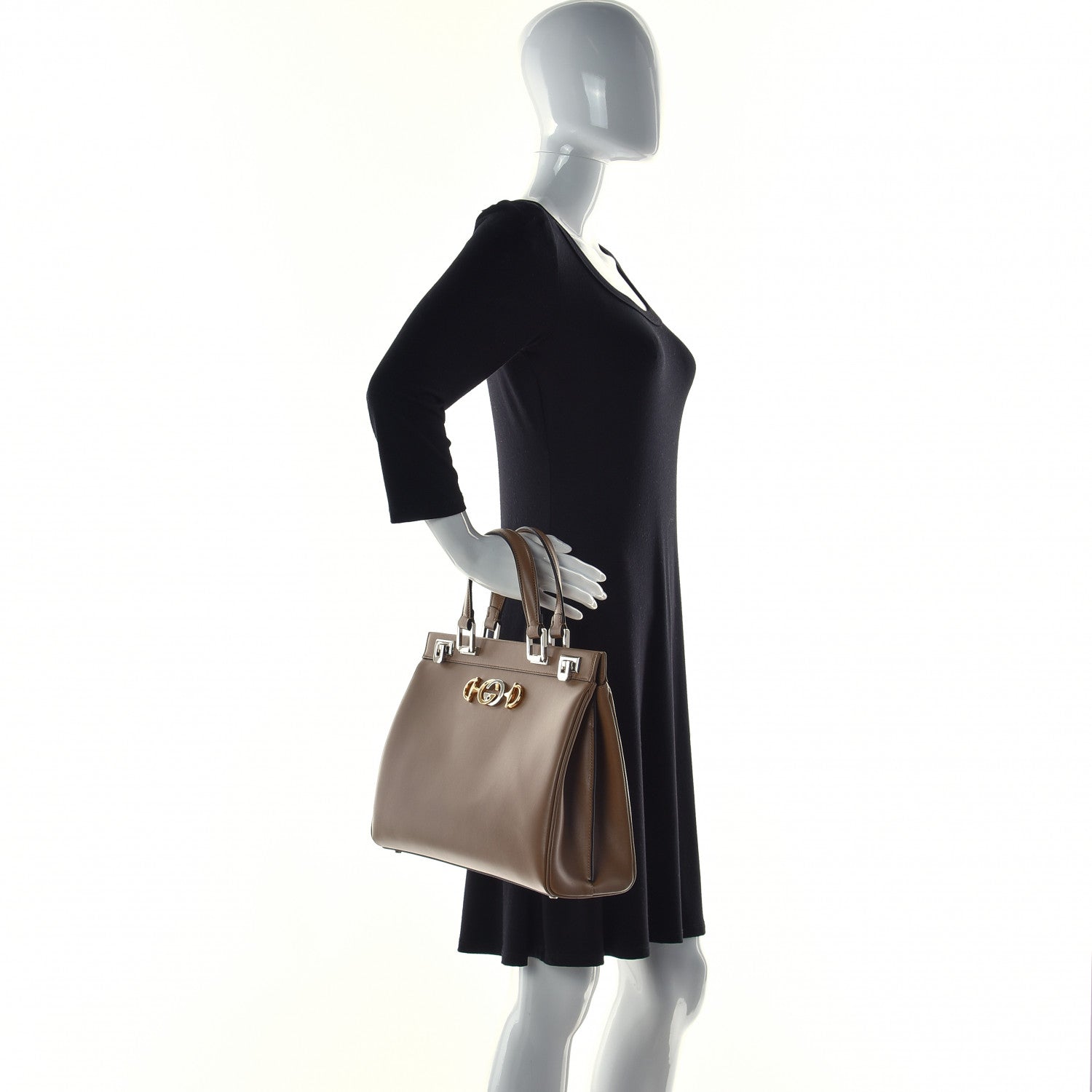 Gucci Smooth Calfskin Medium Zumi Top Handle Bag Friky Taupe 2 of 9