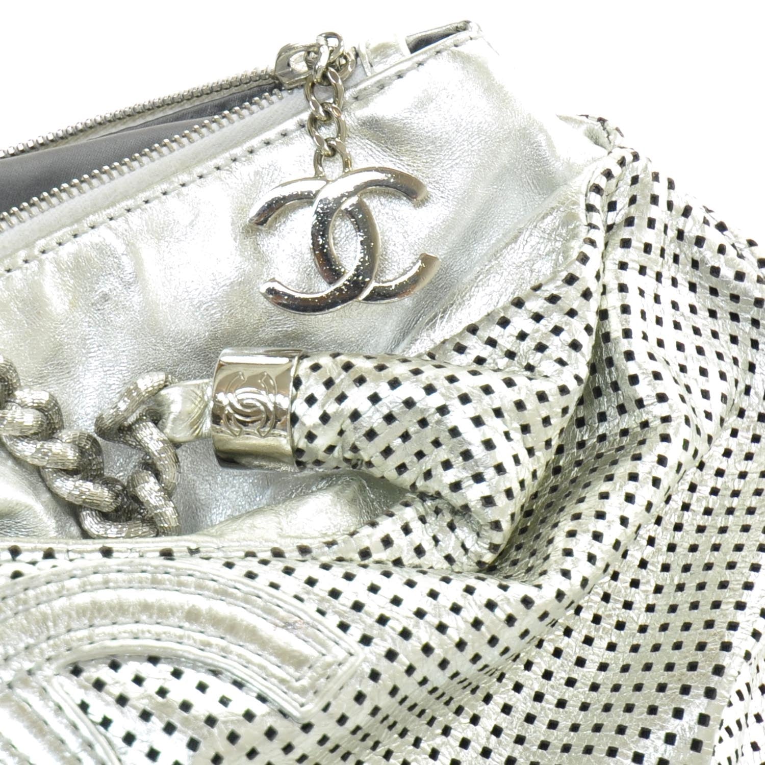 Chanel Metallic Glazed Calfskin Perforated Rodeo Drive Hobo Silver 8 of 12