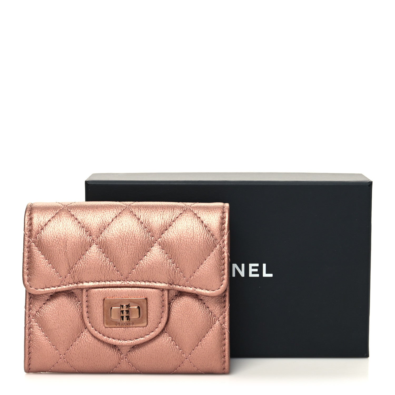Chanel Metallic Calfskin Quilted Reissue Flap Card Holder Wallet Copper Pink 10 of 10