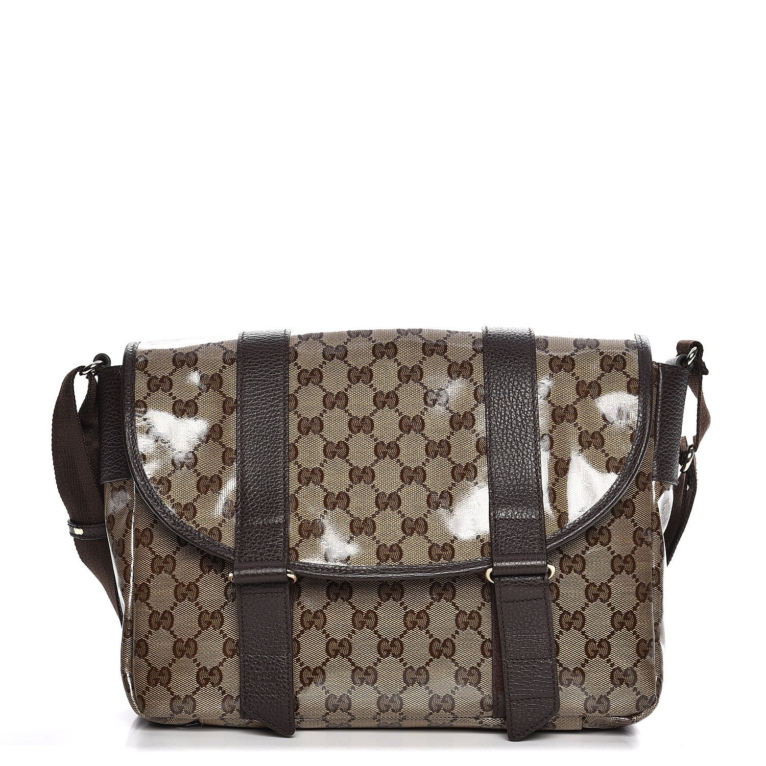 Gucci Crystal Monogram Medium Double Buckle Flap Messenger Beige Dark Brown 1 of 7