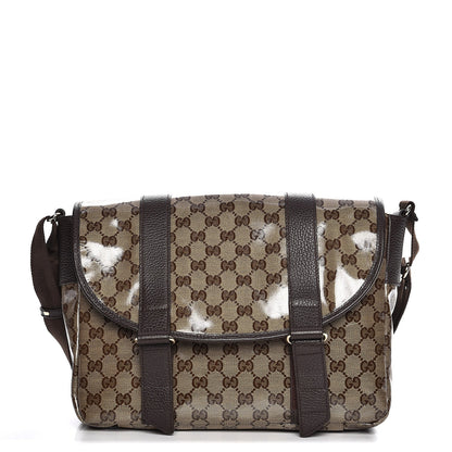 Gucci Crystal Monogram Medium Double Buckle Flap Messenger Beige Dark Brown 1 of 7