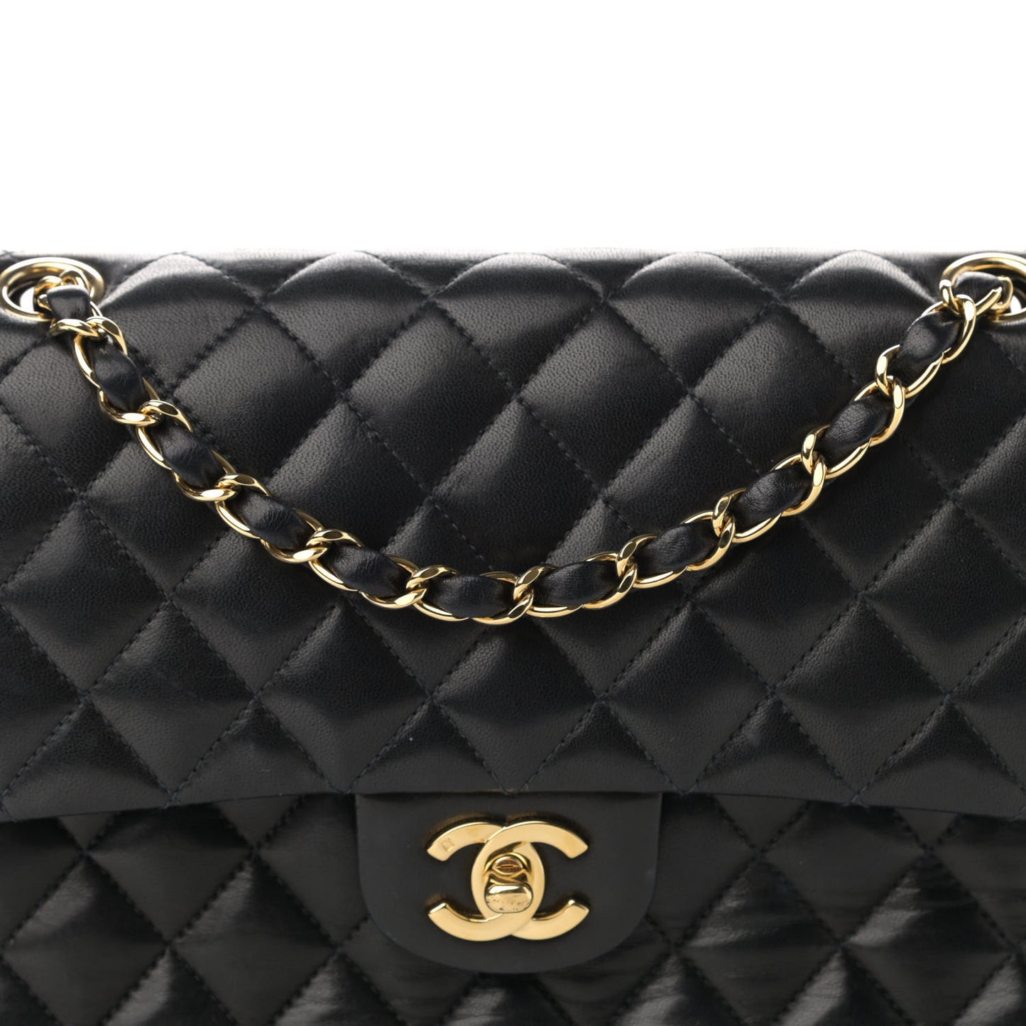Lambskin Quilted Medium Double Flap Navy