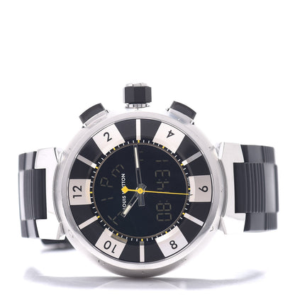 Louis Vuitton Stainless Steel Rubber 41mm Tambour GMT Automatic Watch Black 2 of 4