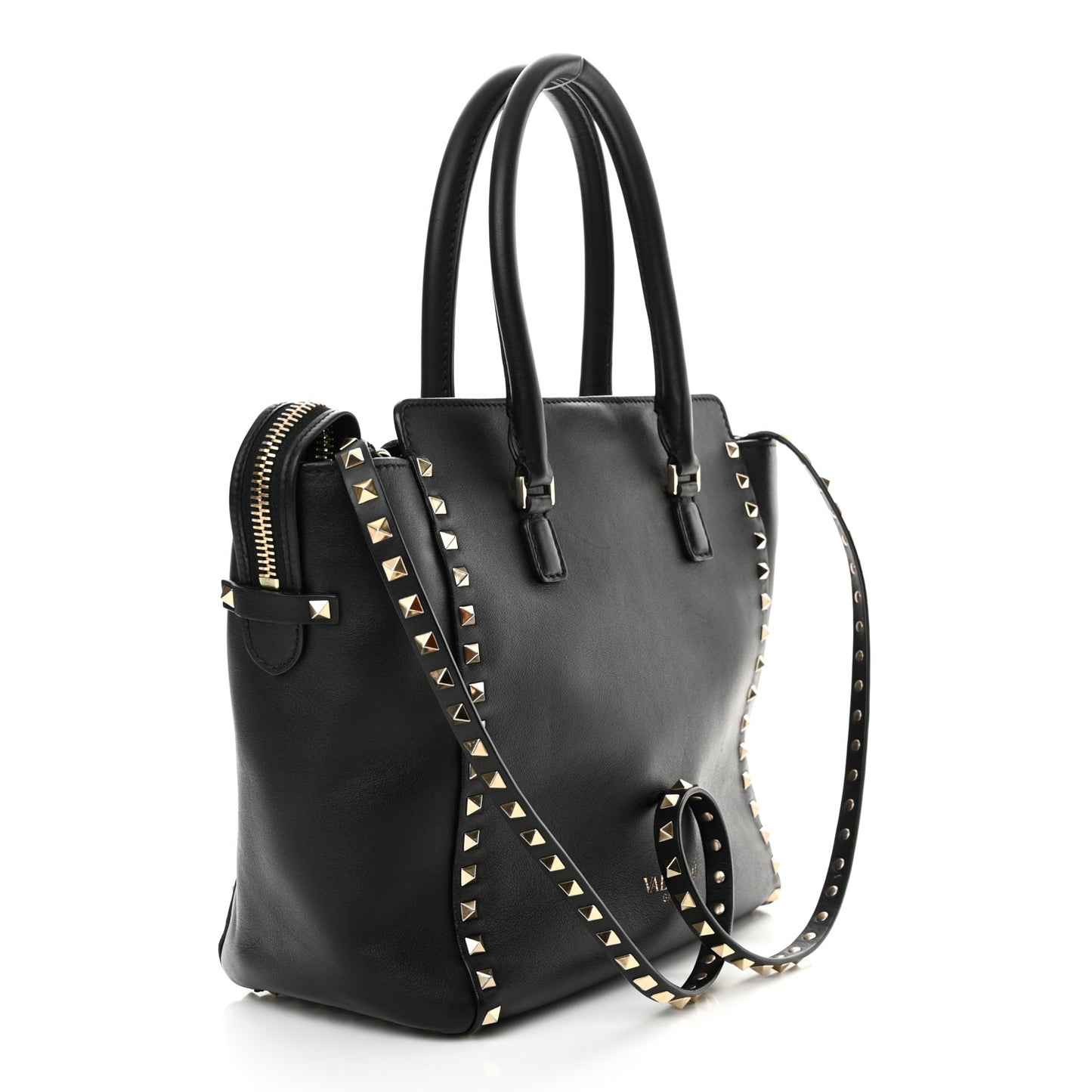 Vitello Rockstud Double Handle Tote Black