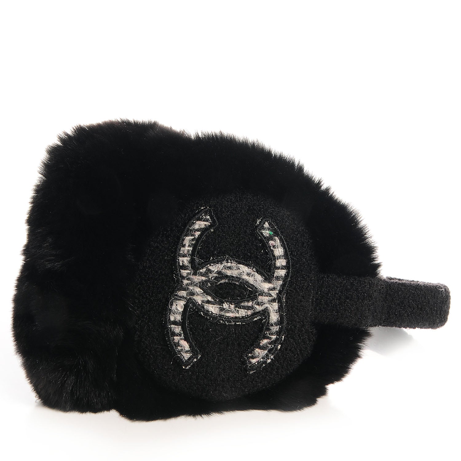 Chanel Orylag Rabbit Wool Tweed CC Ear Muffs Black 4 of 5