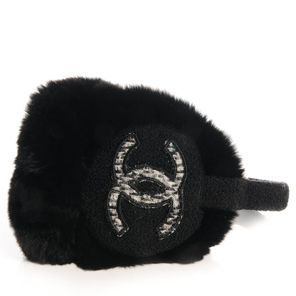Chanel Orylag Rabbit Wool Tweed CC Ear Muffs Black 4 of 5