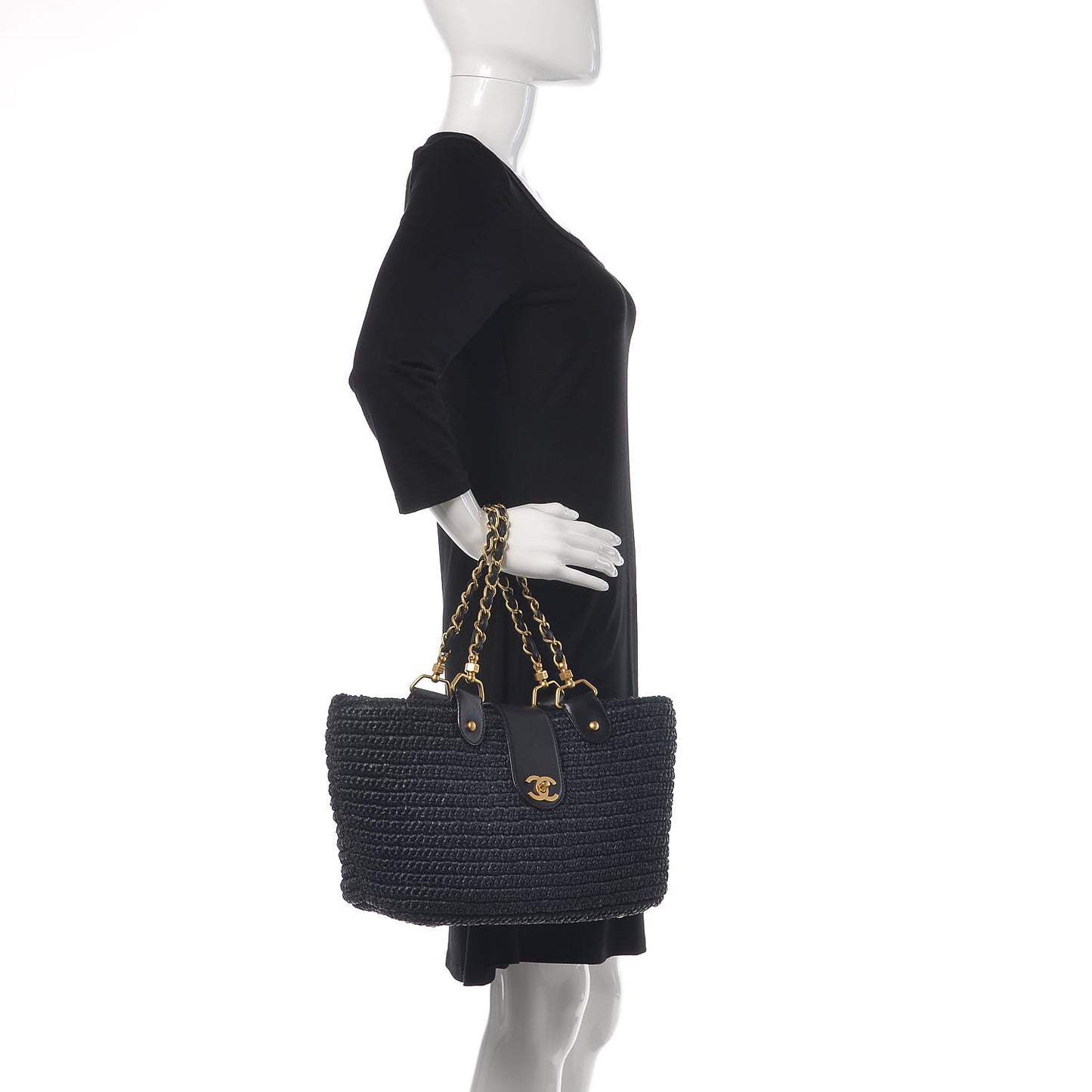 Straw Raffia Tote Black