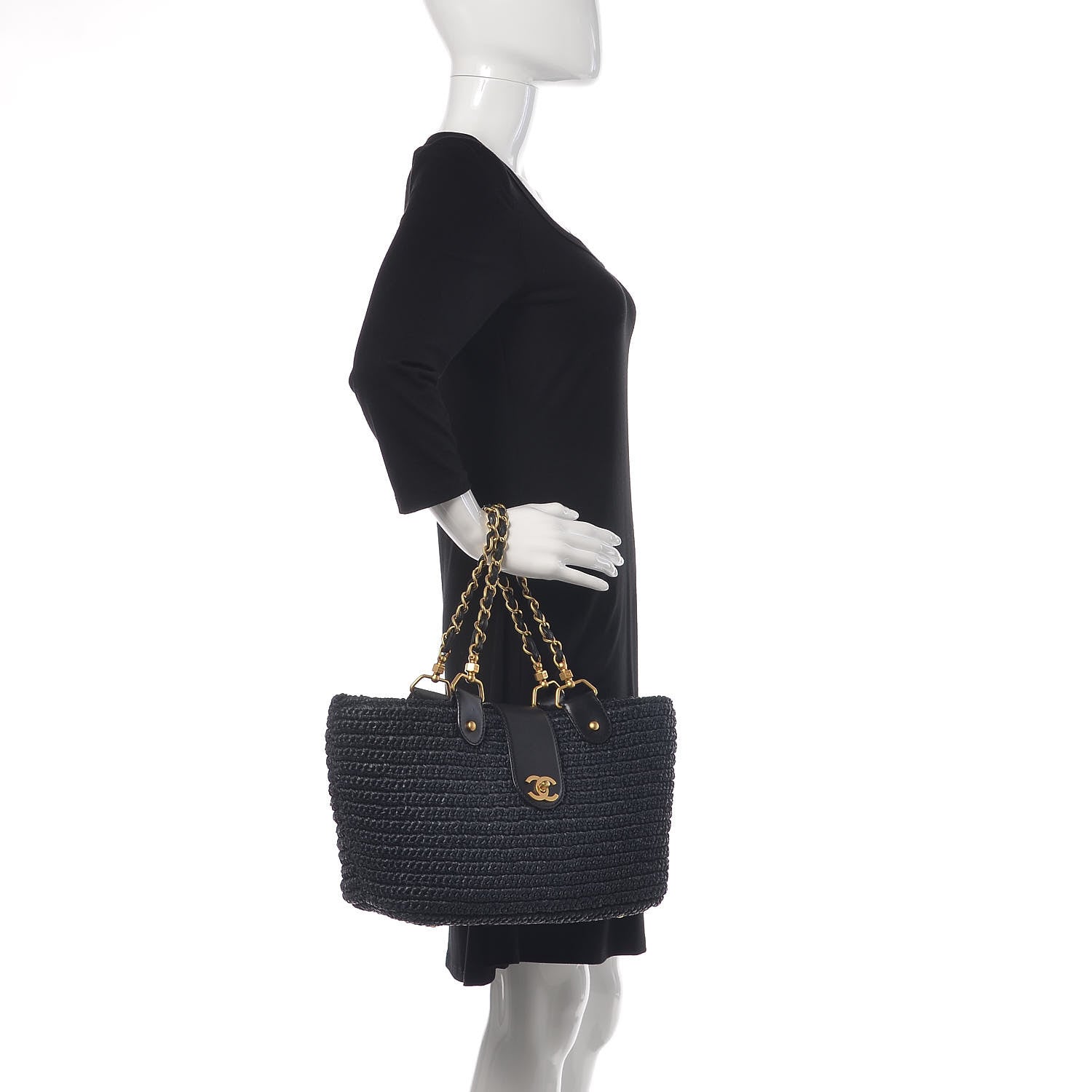 Chanel Straw Raffia Tote Black 2 of 10
