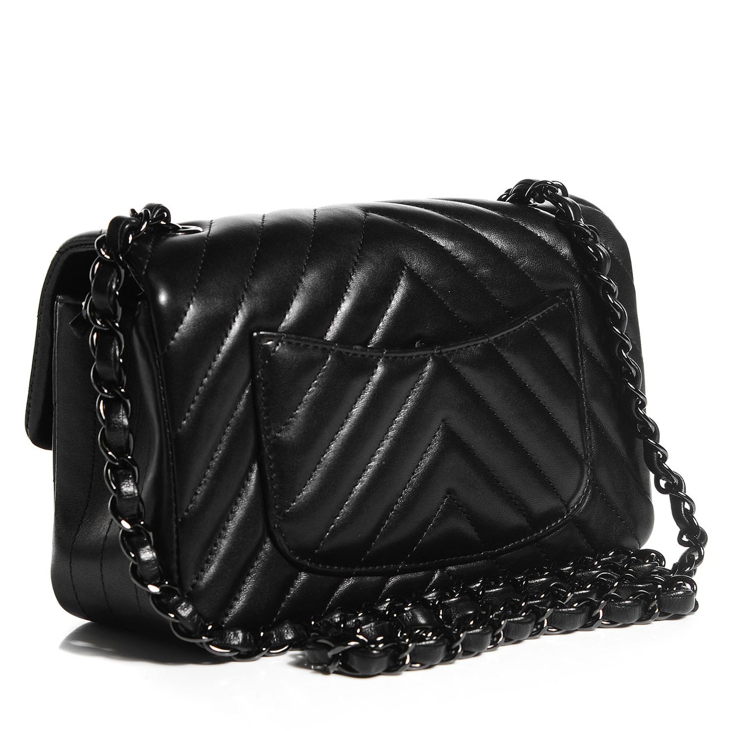 Lambskin Chevron Quilted Mini Rectangular Flap So Black