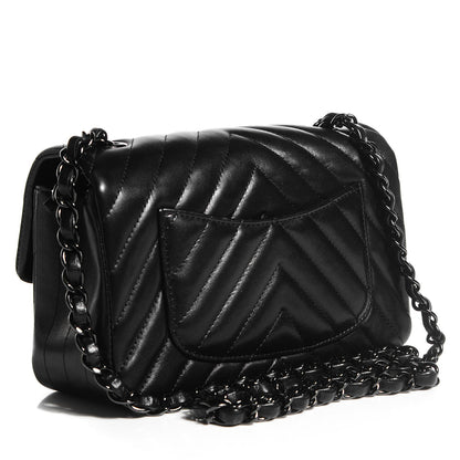 Chanel Lambskin Chevron Quilted Mini Rectangular Flap So Black 3 of 9