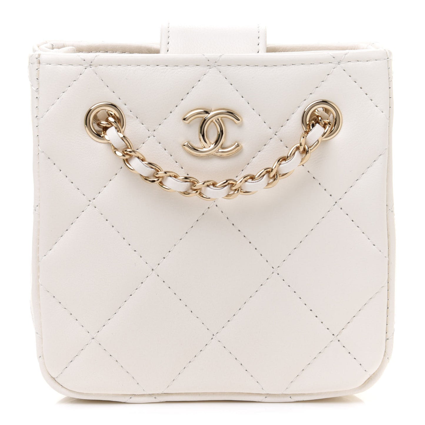 Lambskin Quilted Tiny Shopping Clutch With Chain White