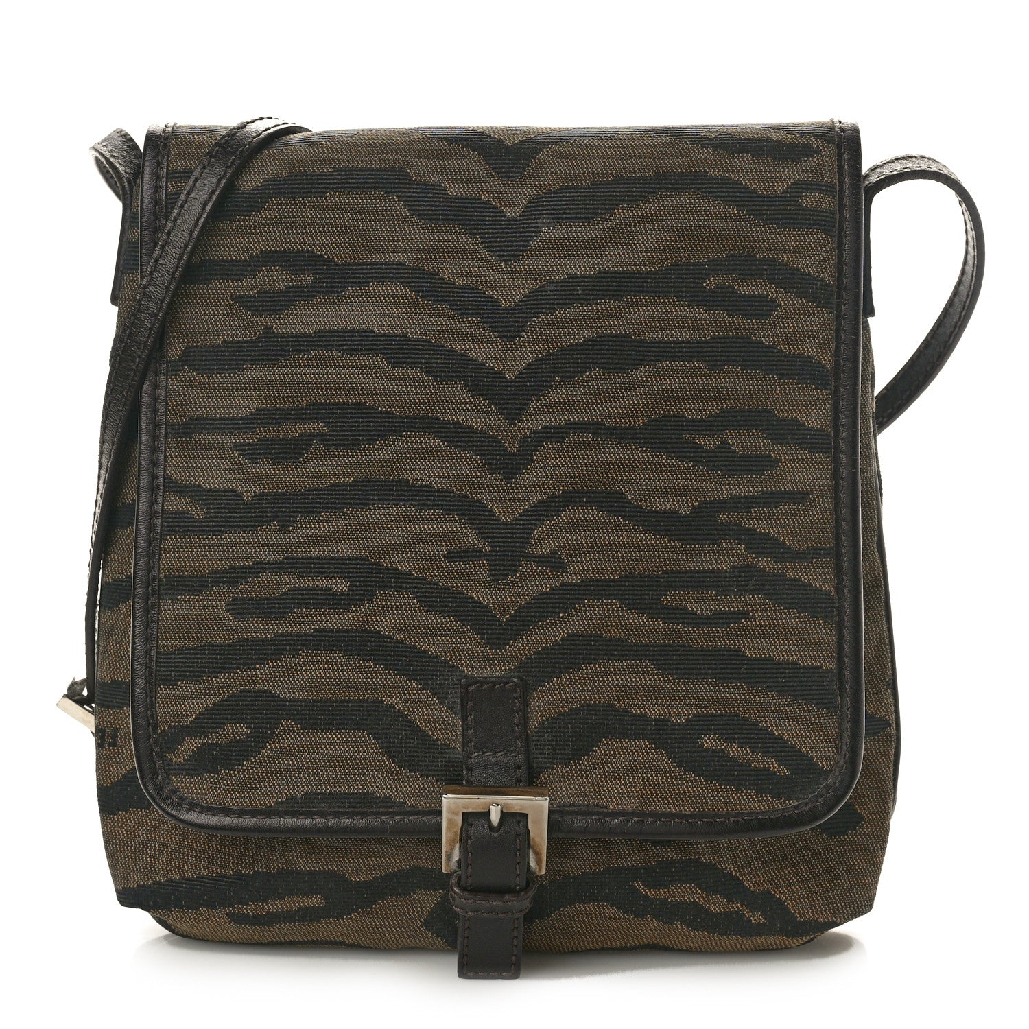 Fendi Zucchino Vitello Zebra Baguette Crossbody Brown 1 of 9