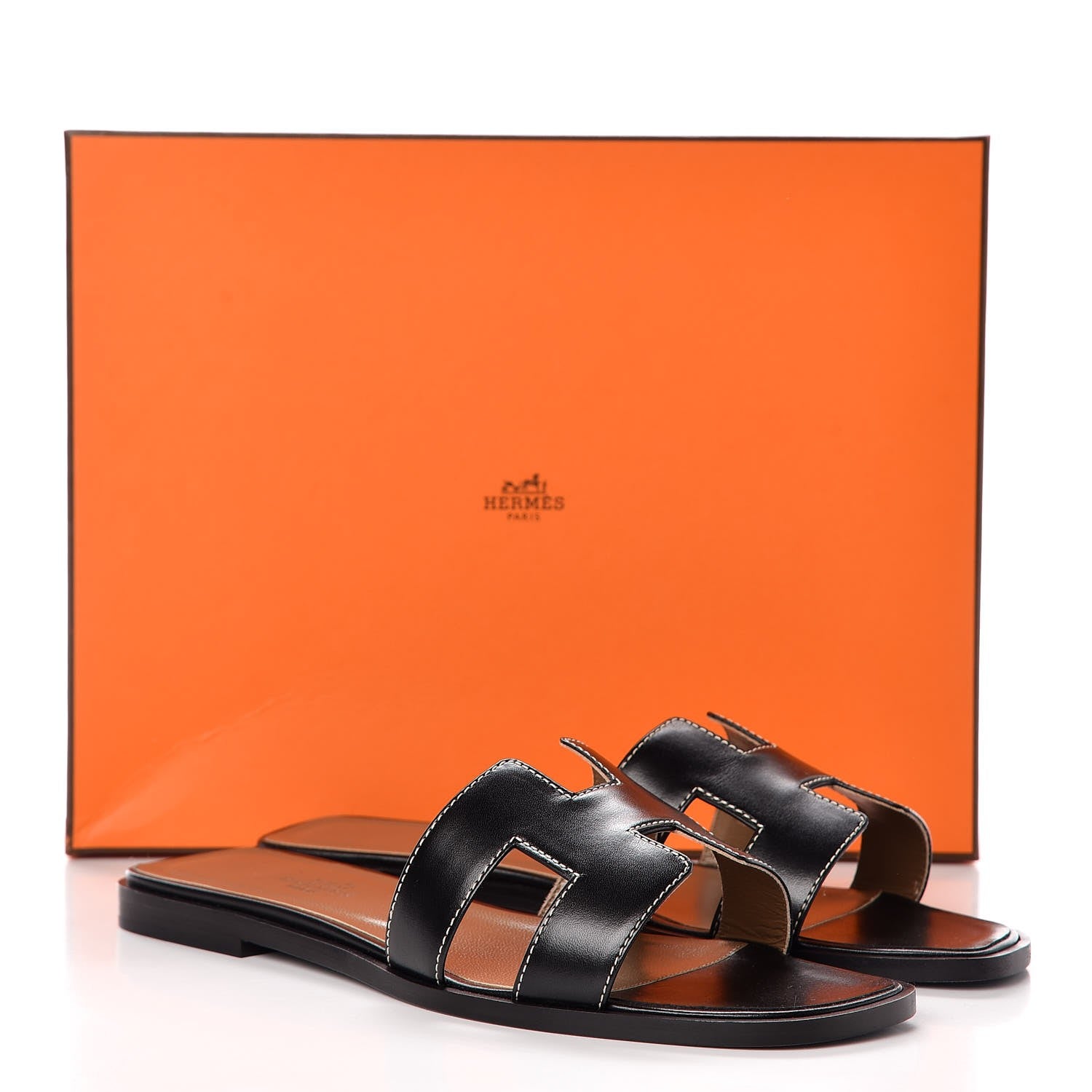 Hermes Box Calfskin Oran Sandals 37.5 Black 8 of 8