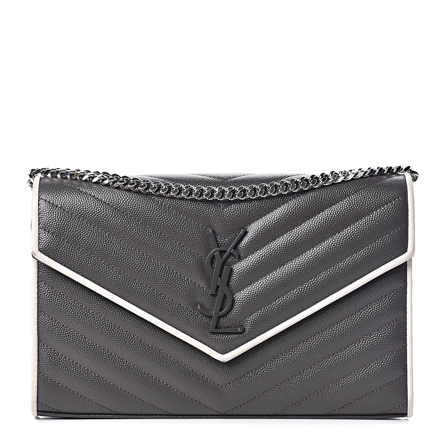 Grain De Poudre Matelasse Chevron Monogram Chain Wallet Grey White