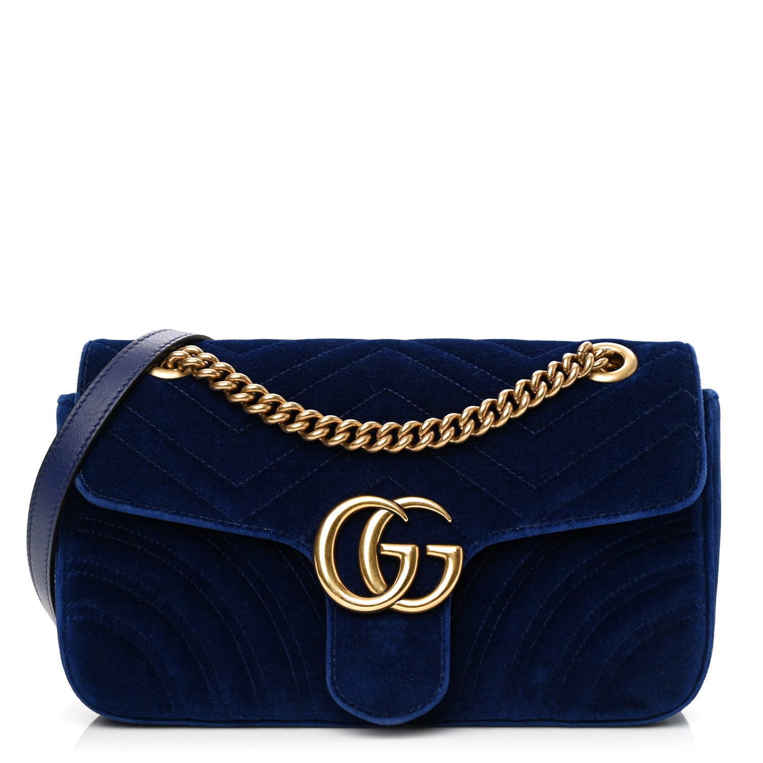 Gucci Velvet Matelasse Small GG Marmont Shoulder Bag Cobalt Blue 1 of 9