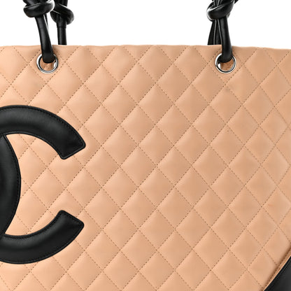 Chanel Calfskin Quilted Large Cambon Tote Beige Black 8 of 10