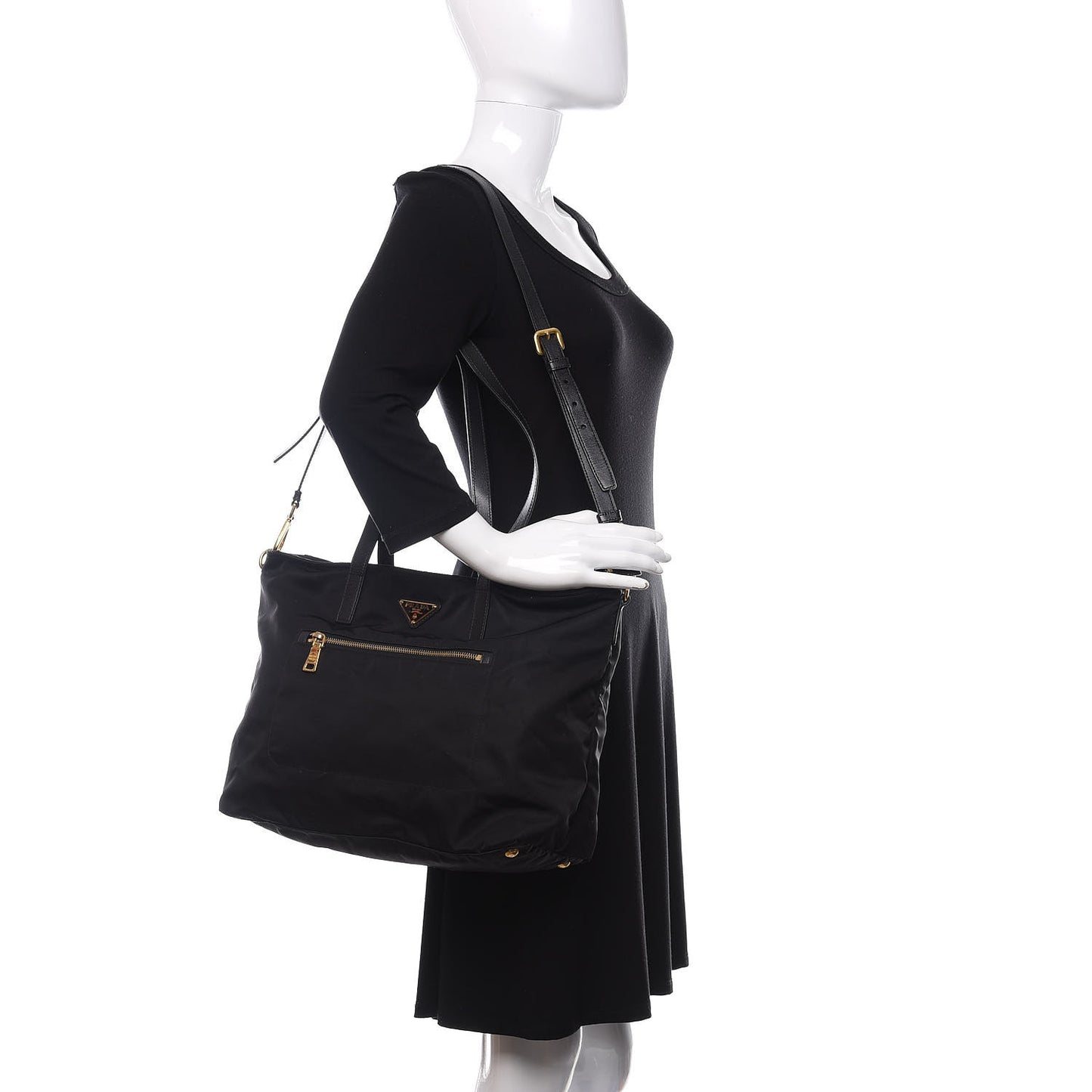 Tessuto Nylon Saffiano Shopping Tote Black