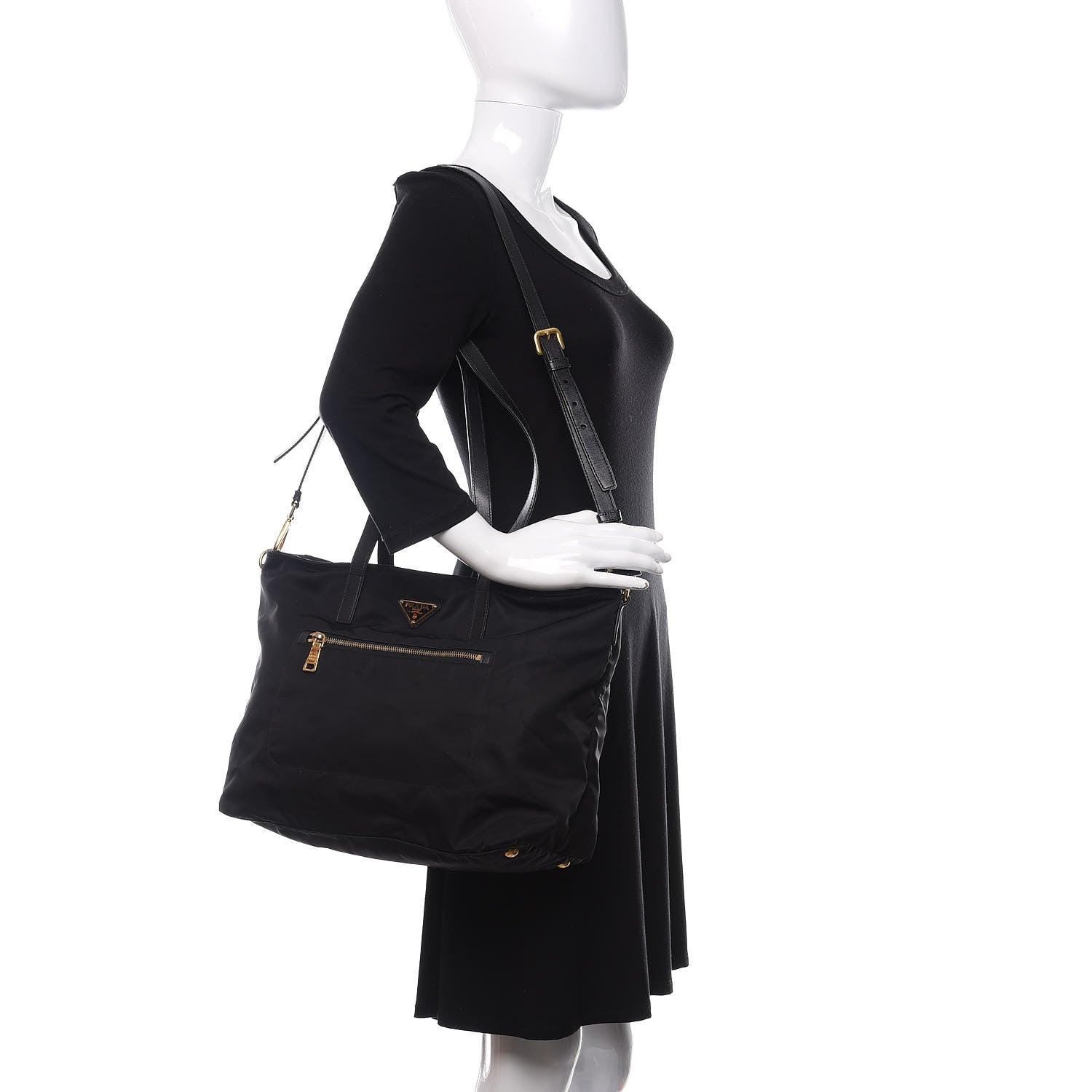 Prada Tessuto Nylon Saffiano Shopping Tote Black 3 of 10
