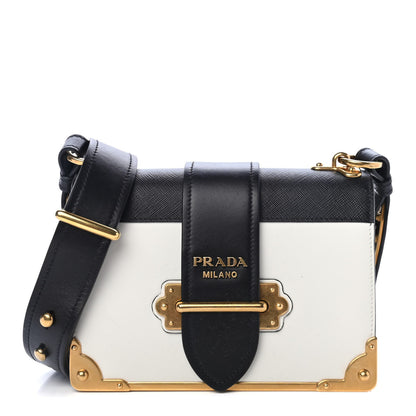 Prada City Calf Saffiano Cahier Bag Talco Black 1 of 4