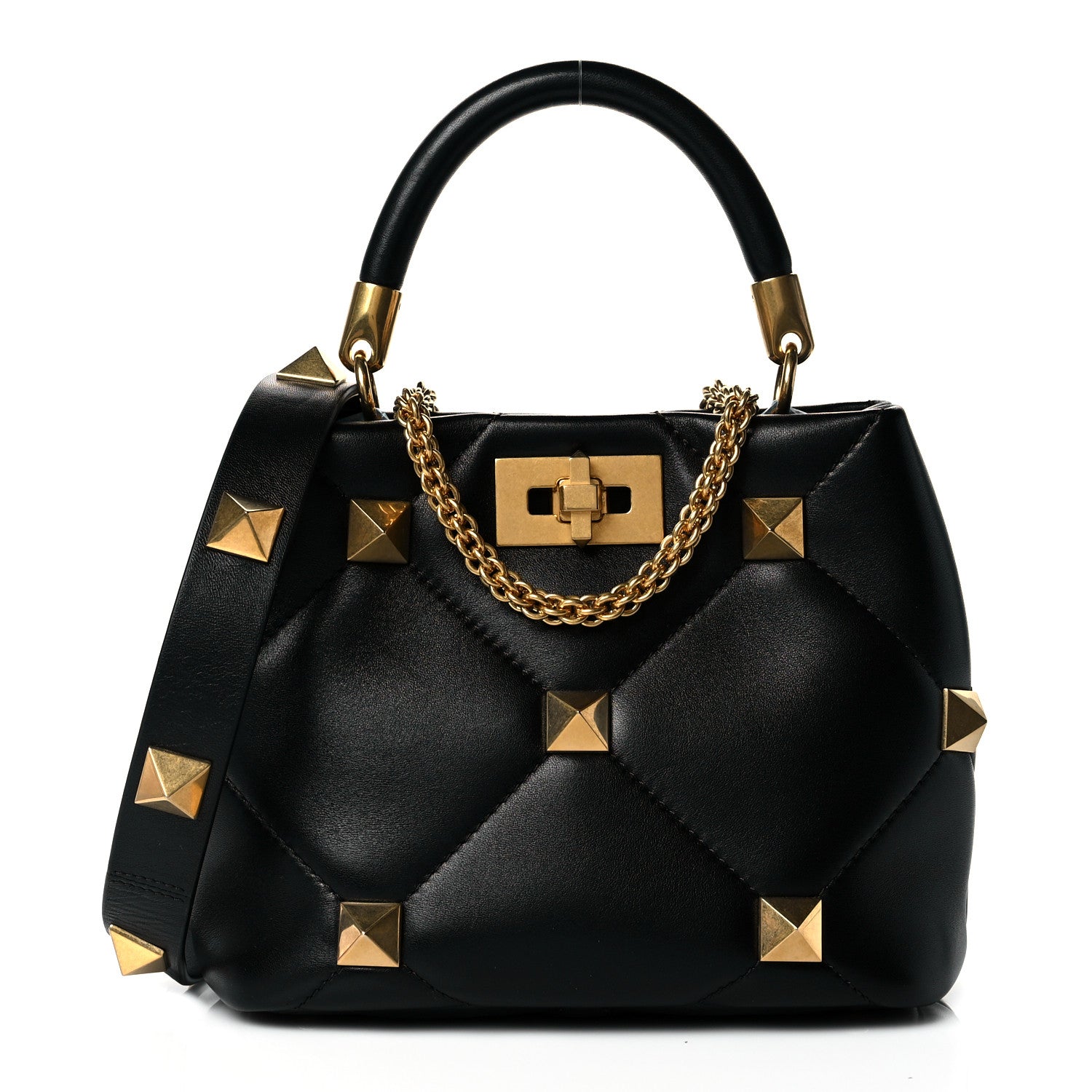 Valentino Garavani Nappa Small Roman Stud The Handle Bag Black 1 of 9