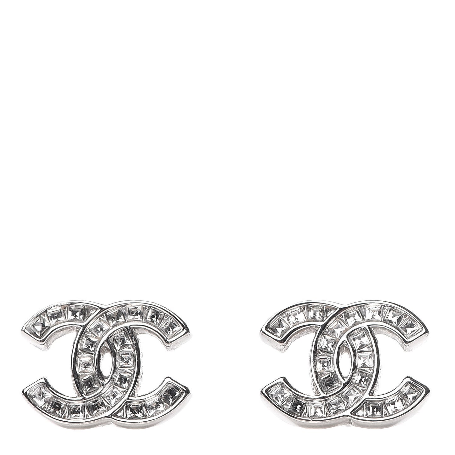 Baguette Crystal CC Earrings Silver