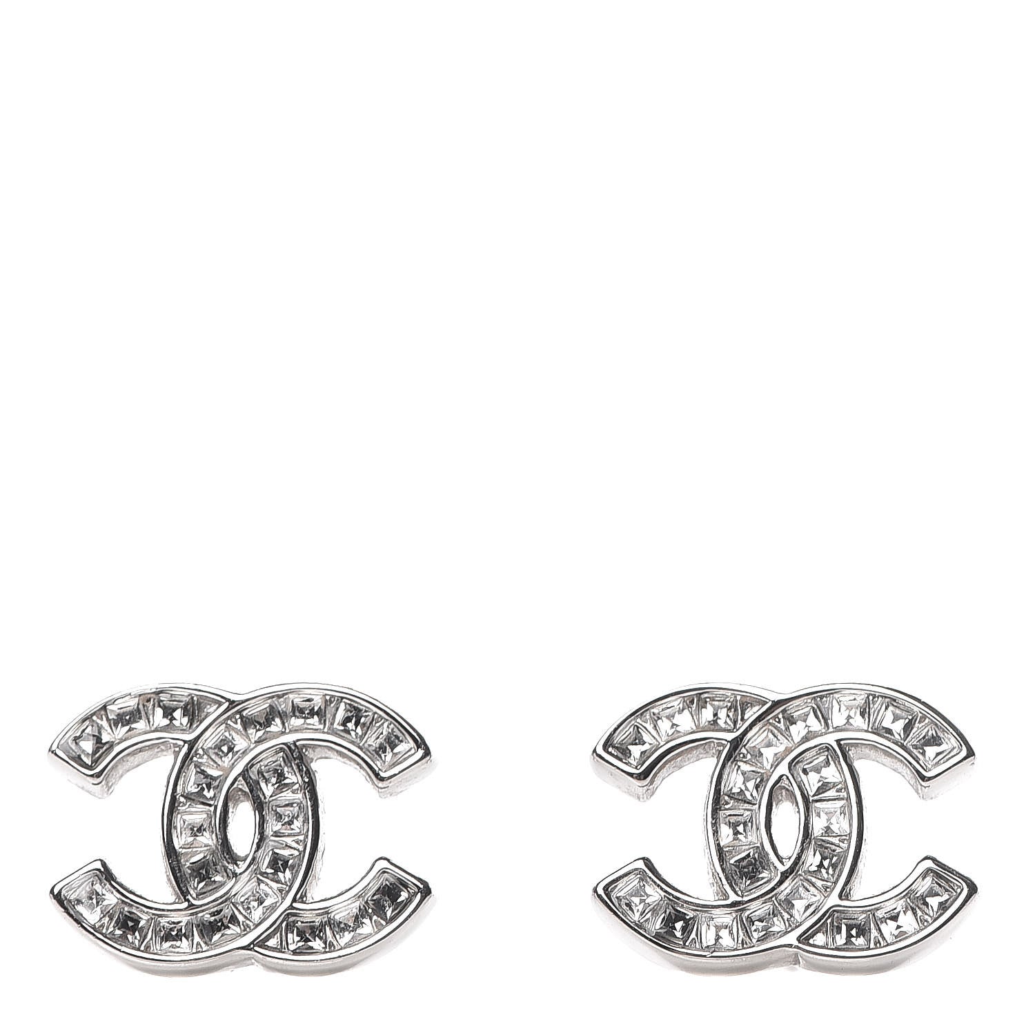 Chanel Baguette Crystal CC Earrings Silver 1 of 6