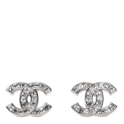 Chanel Baguette Crystal CC Earrings Silver 1 of 6