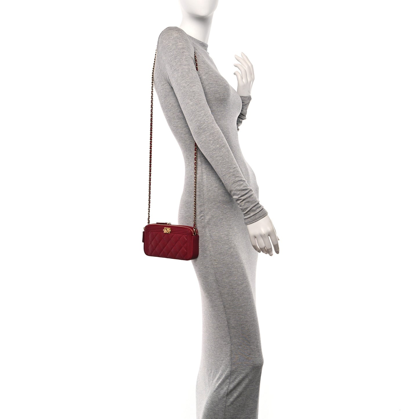Caviar Quilted Small Boy Clutch With Chain Burgundy