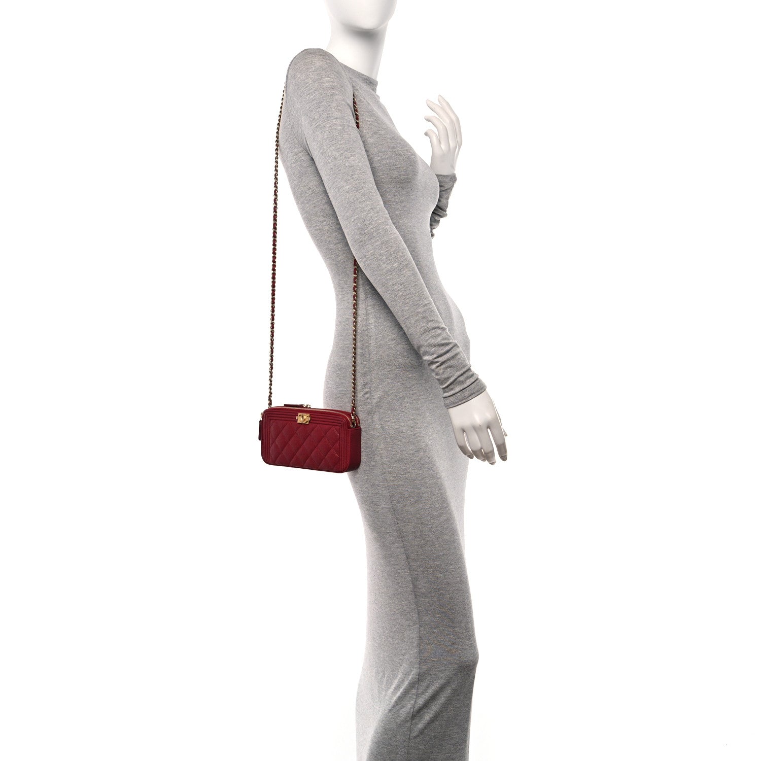 Chanel Caviar Quilted Small Boy Clutch With Chain Burgundy 2 of 14