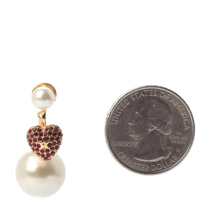 Christian Dior Pearl Crystal Heart Tribal Earring Gold Red 2 of 6