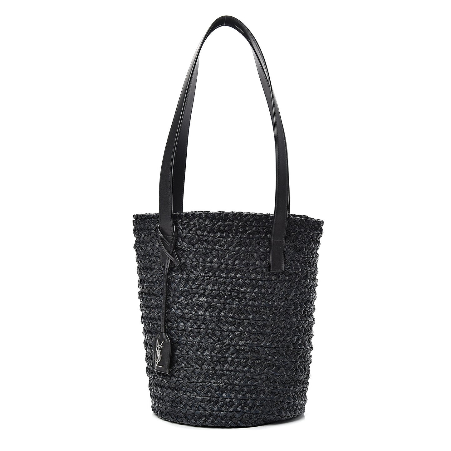 Raffia Calfskin Small Panier Tote Black