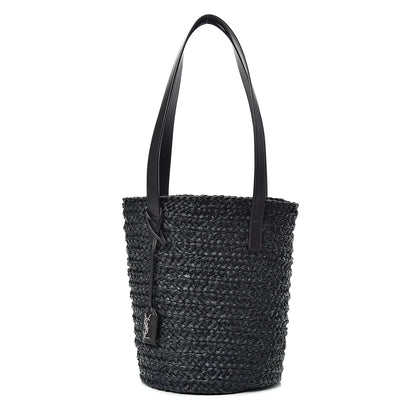 Saint Laurent Raffia Calfskin Small Panier Tote Black 1 of 9