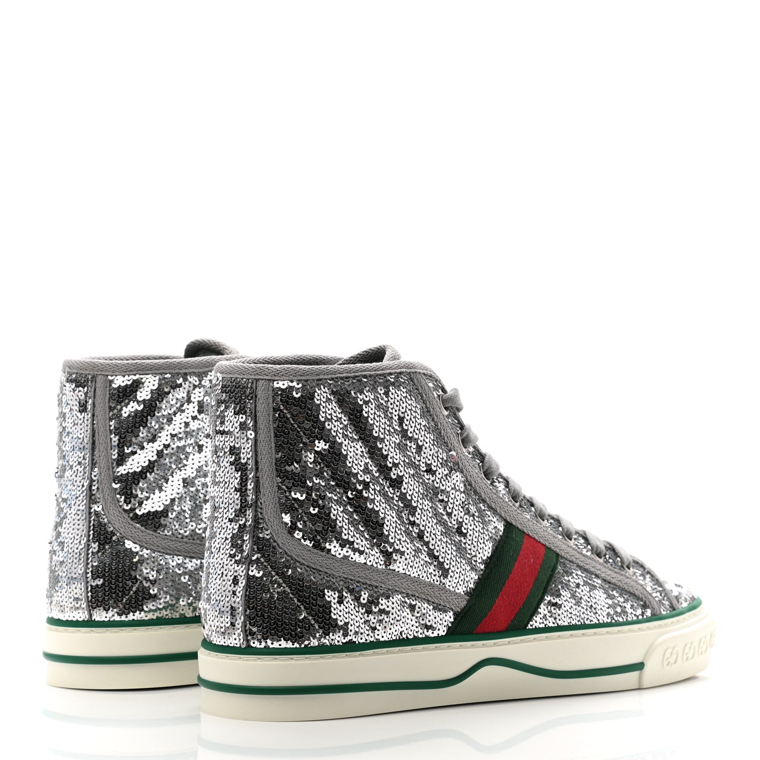 Gucci Sequin Web Matelasse Womens 1977 Tennis High Top Sneakers 38 Silver Light Grey 4 of 8