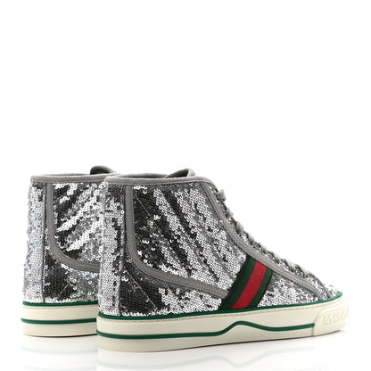 Gucci Sequin Web Matelasse Womens 1977 Tennis High Top Sneakers 38 Silver Light Grey 4 of 8