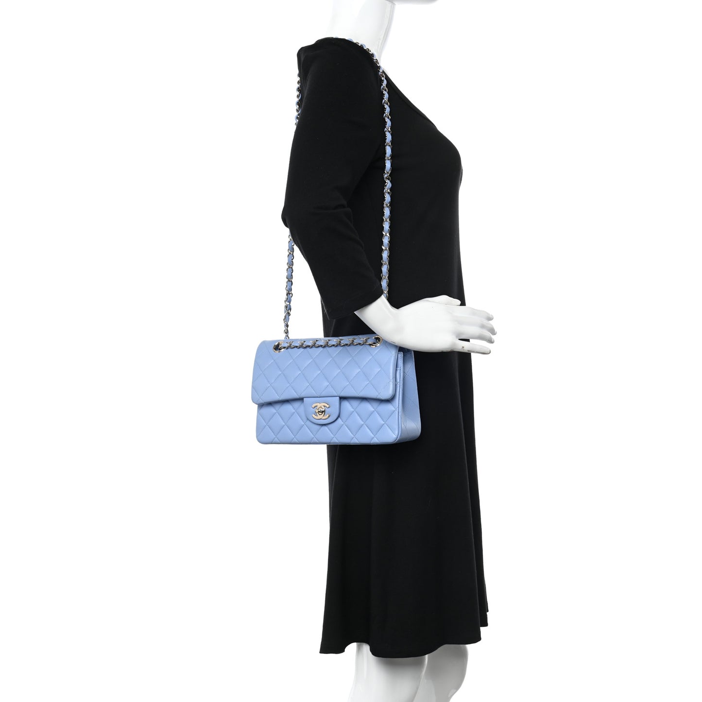 Lambskin Quilted Small Double Flap Light Blue